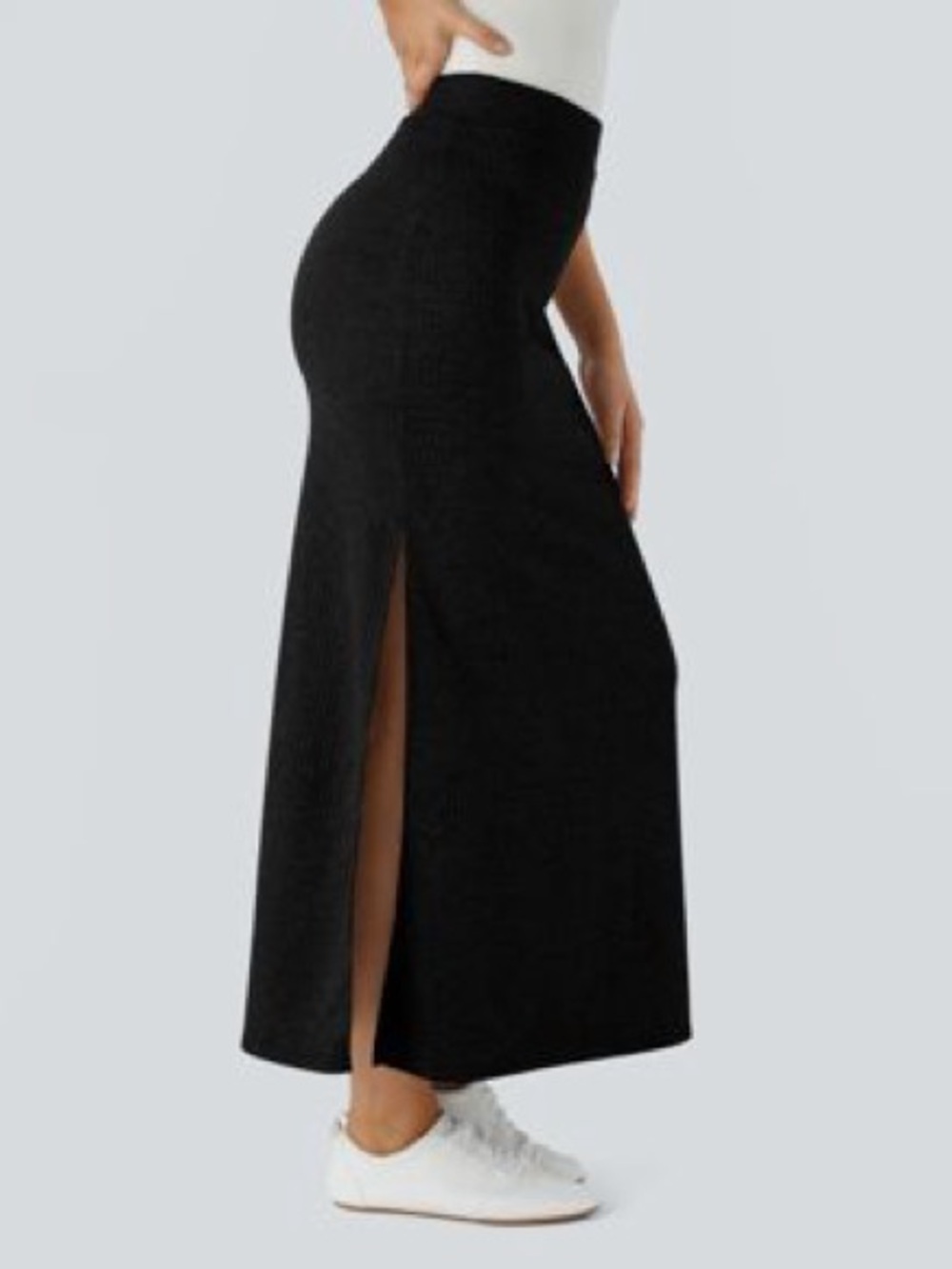 HALARA Black Ribbed Midi Skirt with Side Slit - Picture 3 of 7